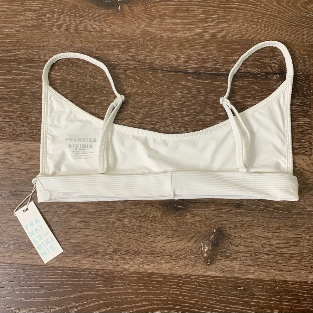 Frankie’s Bikinis Womens Gavin white ribbed bikini top XL NWT